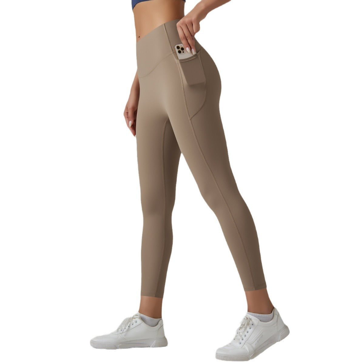 High Waist Nude Yoga Pants Women's Seamless Quick-drying Tight Pocket Running Brushed Fitness Pants Hip Lifting Sports Yoga Clothes